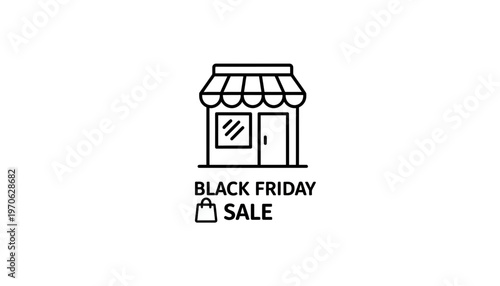 Black Friday Sale Icon: Storefront with Shopping Bag and Text