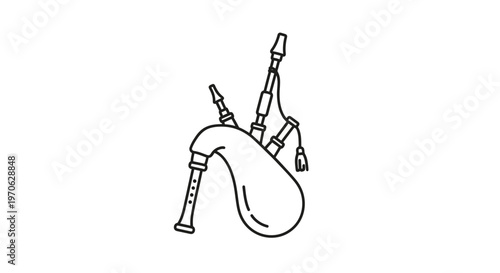 Bagpipes Line Art Icon: Traditional Scottish Musical Instrument Illustration