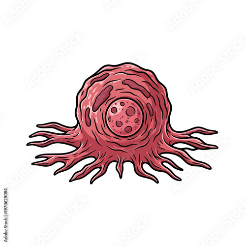 Cellular Intrigue: An illustration that depicts the intricate form and structure of a malignant cell, with the intention of shedding light on the complexities of cellular biology and disease.