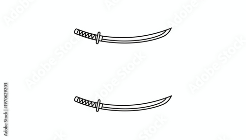 Two stylized katana swords, Japanese samurai sword outline, minimalist weapon icons