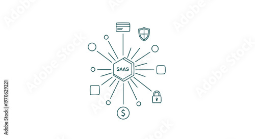 Conceptual Illustration of SaaS Technology and Digital Security.