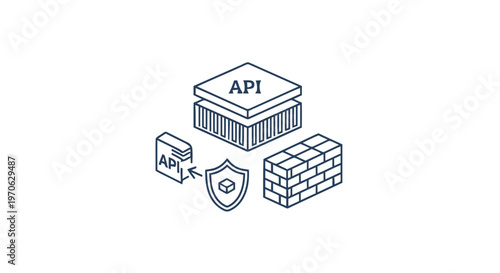 Conceptual illustration of API security, firewall, and data protection.