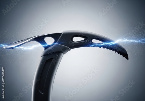 Powerful ice axe with glowing blue energy crackling around its sharp pick