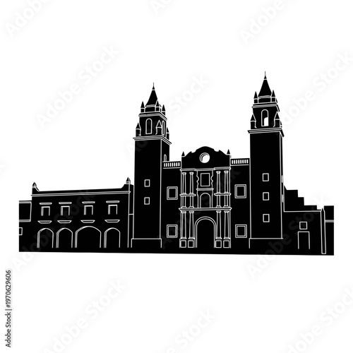 Silhouette of Historic Cathedral: An imposing architectural marvel stands in silhouette, its intricate details and towering presence. A visual testament to history, culture, and craftsmanship.