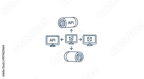 Conceptual illustration of API server and client interaction in a network.