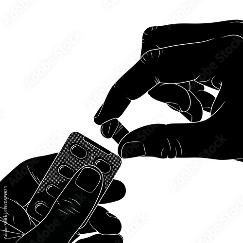 Pill Extraction: A person delicately extracts a pill from its packaging, a visual representation of health and medication.