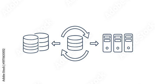 Data Replication Process Depicted with Arrows and Database Icons.