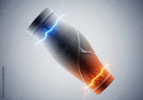 Compression sleeve with glowing energy indicating muscle recovery and performance boost