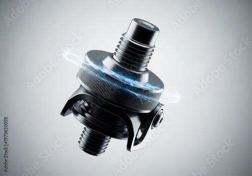 Futuristic metallic component with glowing energy aura, representing advanced technology and innovation.