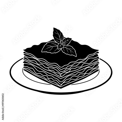 Lasagna Delight: A beautifully illustrated lasagna, a culinary masterpiece, rests gracefully on a plate, adorned with a sprig of fresh basil, a visual feast that tantalizes the senses.