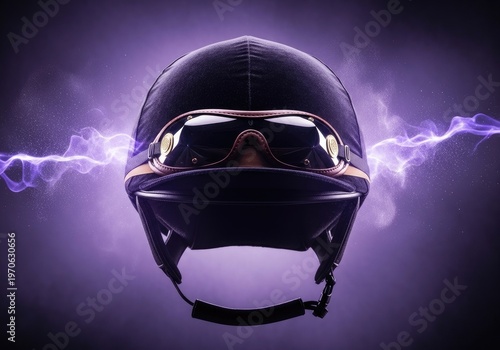 Futuristic helmet with glowing energy effect, symbolizing innovation and speed