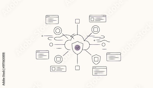 Conceptual illustration of cloud computing security and data protection.
