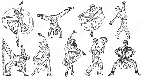 Dancers Outline Character Set - Performing Arts People Vector Collection