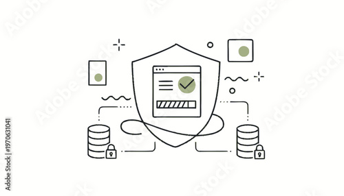 Data Protection Shield with Checkmark and Database Icons.