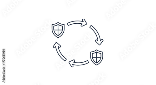 Conceptual illustration of security and protection with shield and arrows.