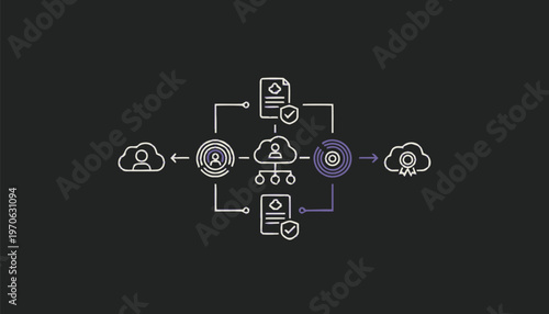 Conceptual illustration of data transfer and cloud computing technology.