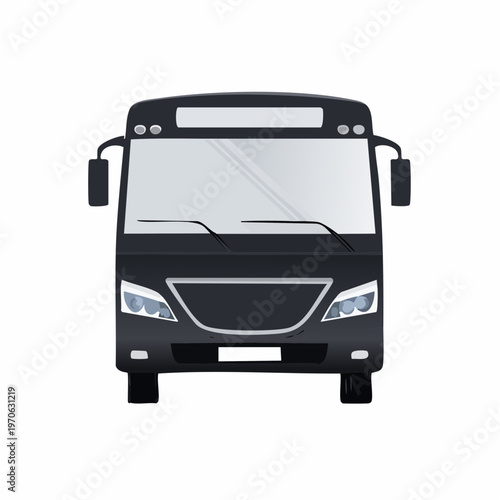 Front view of a modern black city bus, public transportation bus from multiple views, a detailed front facing