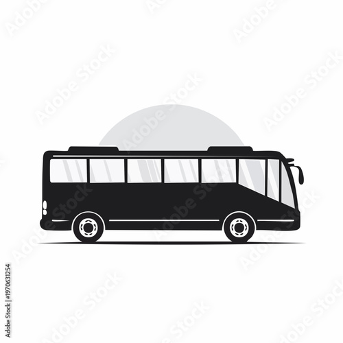 Side profile illustration of a black bus, public transportation bus from multiple views