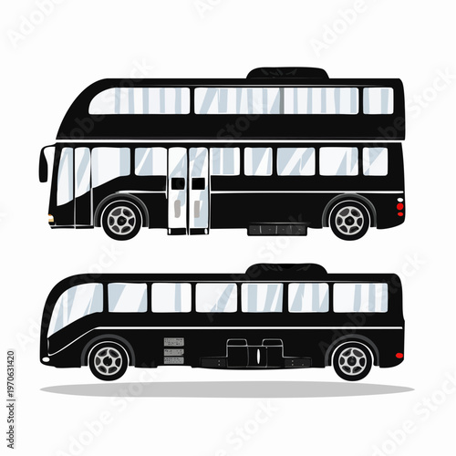 Double decker bus and single decker bus side view, public transportation from multiple views, public transport