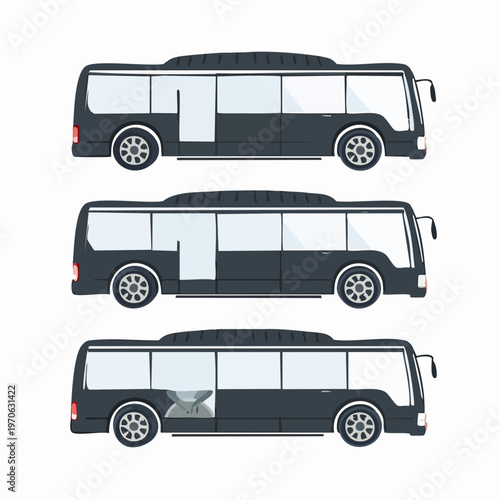 Three variations of a public transportation bus side view, public transportation bus from multiple views, each shows