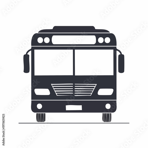 Front view silhouette of a public transportation bus, from multiple views, the graphic depicts
