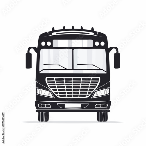 Modern black bus front view vector illustration, public transportation bus from multiple views, public transport