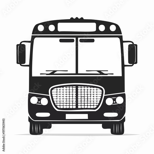 Front view silhouette of a bus vector illustration, public transportation bus from multiple views, a black silhouette