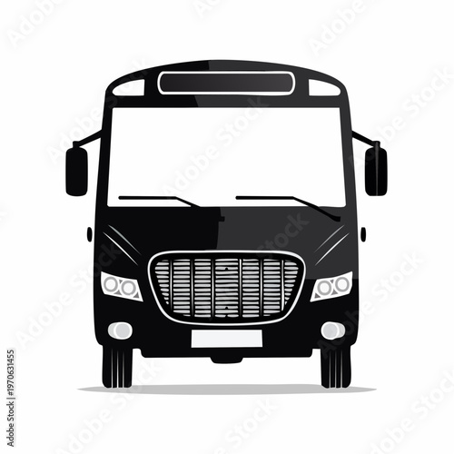 Front view of a black bus vector illustration, public transportation bus from multiple views, the design is a simple