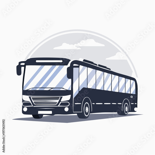 Side view of a modern public transportation bus from multiple views with the illustration features the elongated body