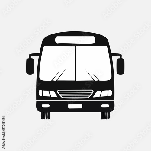 Front view illustration of a bus in black, public transportation bus from multiple views, public transport