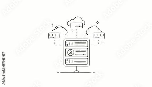 Conceptual illustration of server, cloud computing, and data storage.