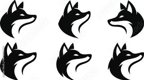 Six Minimalist Black Fox Head Icons Arranged in Two Rows.