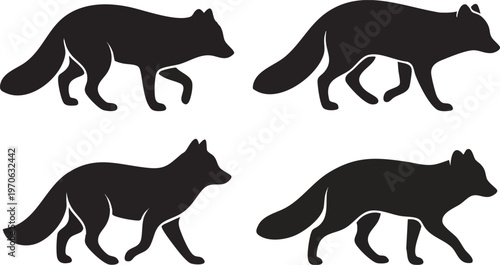 Four Black Fox Silhouettes Arranged in a Grid.