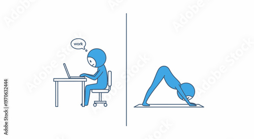 Person doing yoga and working on laptop.