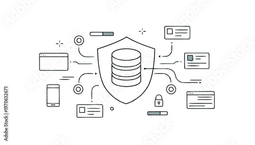 Data Protection Shield with Connected Devices and Security Lock.