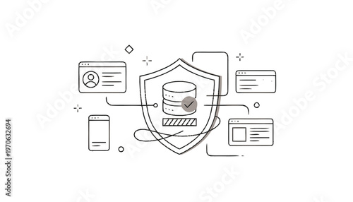 Data security concept illustration with shield and connected devices.
