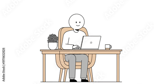 Smiling Man Working on Laptop Computer.