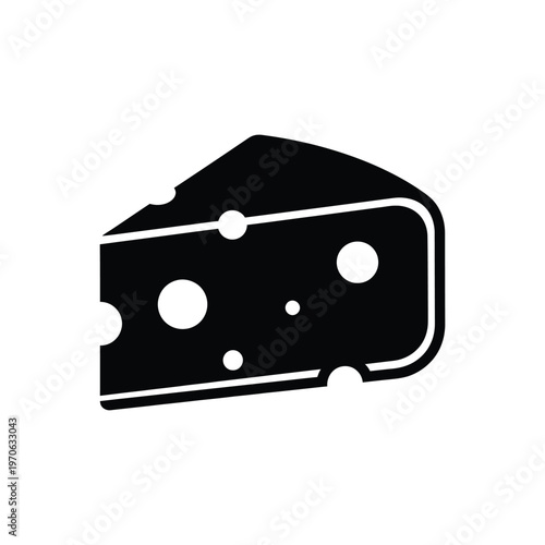 Black and white cheese wedge vector icon isolated on a white background simple illustration of dairy product food ingredient or snack.