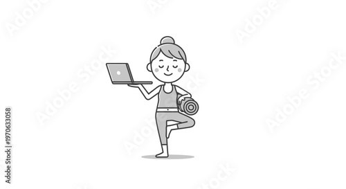 Woman Using Laptop in Yoga Pose.