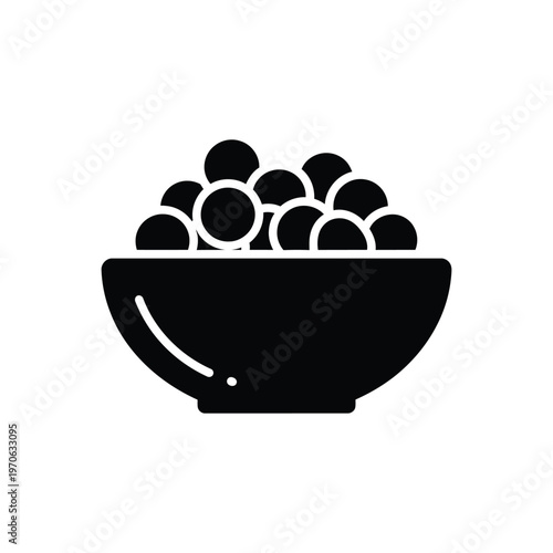 Black and white bowl of caviars vector icon isolated on white background luxurious food delicacy gourmet ingredient or appetizer illustration.