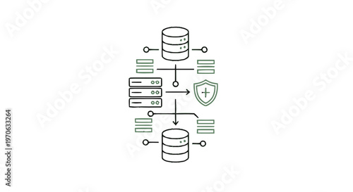 Conceptual illustration of database security, data protection, and server architecture.