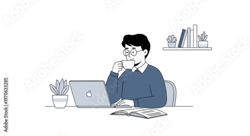 Young Adult Man Working on Laptop 1.