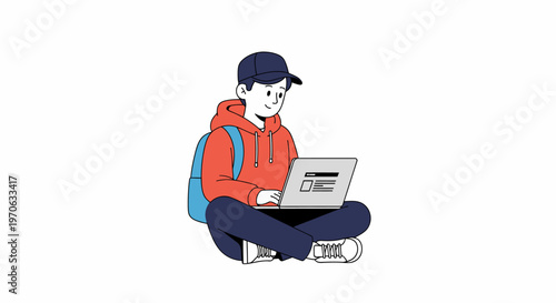 Young man sitting with laptop computer.