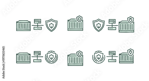 Data Security Icons Representing Network Protection and Server Safety.