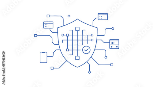 Cybersecurity Shield Protecting Devices with Network Connection Illustration.