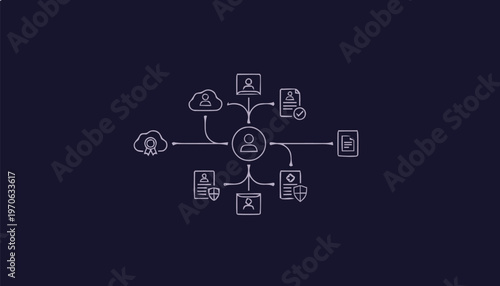 Conceptual illustration of digital data flow and network connections.