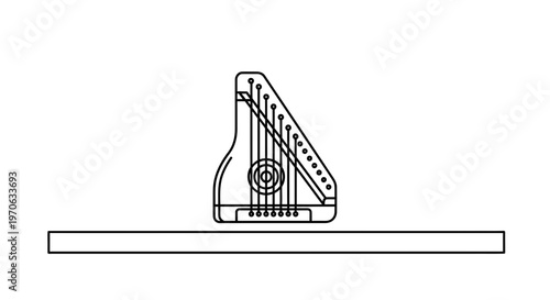Minimalist line art of a harp guitar on a shelf, musical instrument illustration