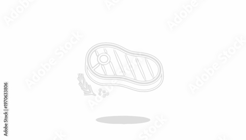 Minimalist Line Art of a Raw Steak with Herbs and Spices