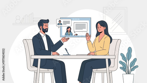 Business meeting, video conference, remote work, teamwork, collaboration, online communication