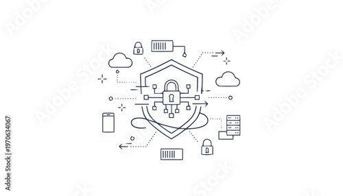 Cybersecurity Shield Protecting Digital Data and Information Systems.